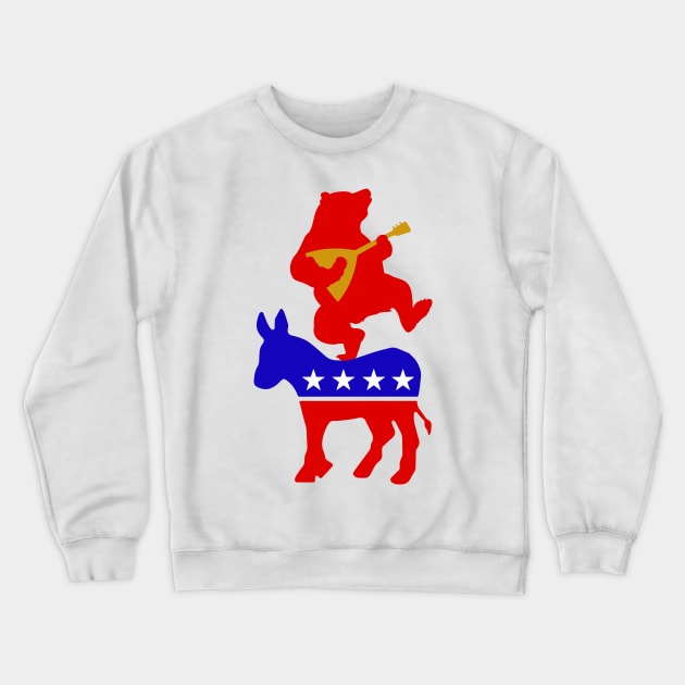 Russian Bear With Balalaika Dancing on Democrat Donkey Crewneck Sweatshirt by Xeire